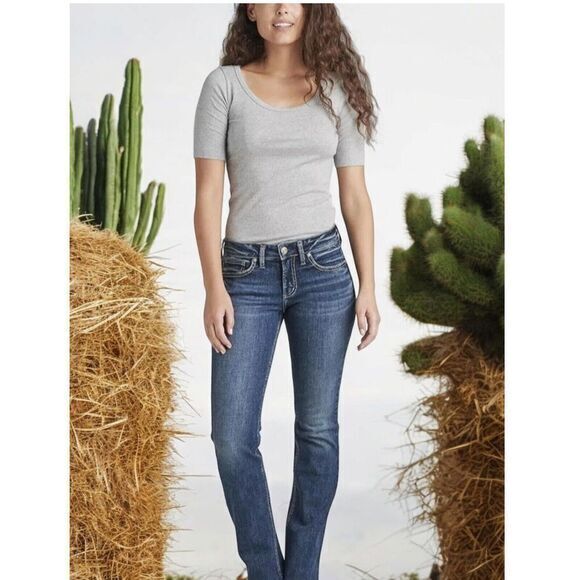 Silver Jeans Britt Slim Boot 36W X 35L Indigo Denim Bootcut‎ Pocket Design New - Picture 1 of 9